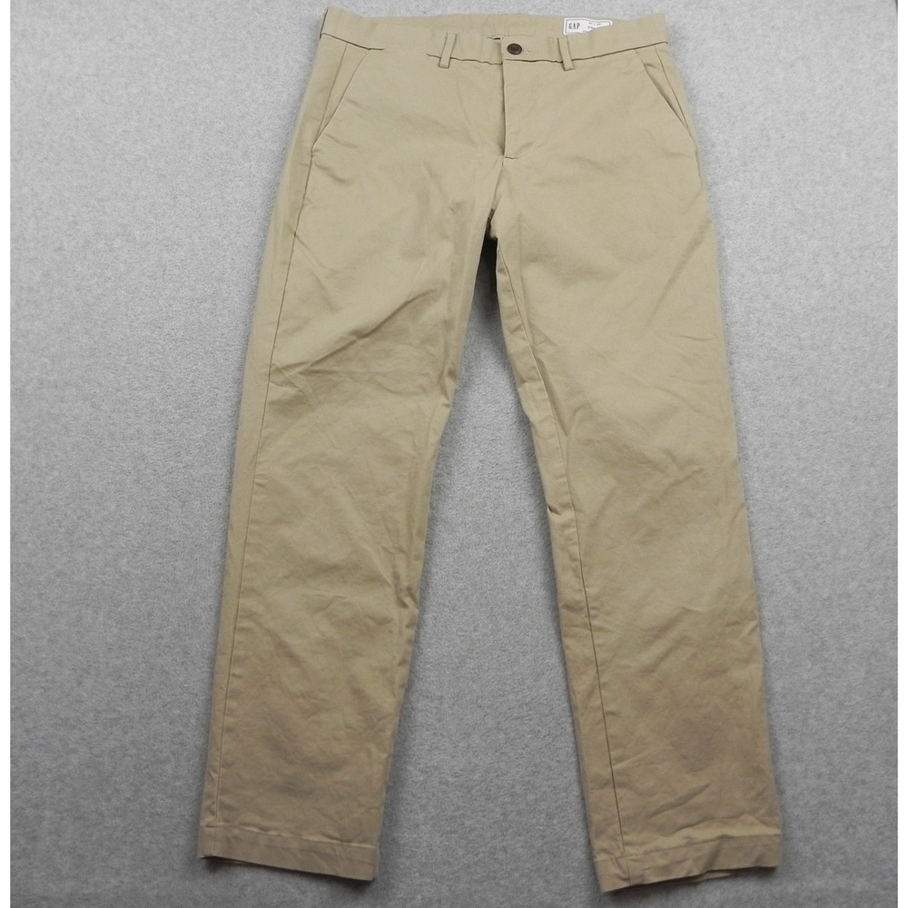 Gap Pants Mens 33x30 Straight Khaki Business Casual Stretch Flex Flat Front Tan